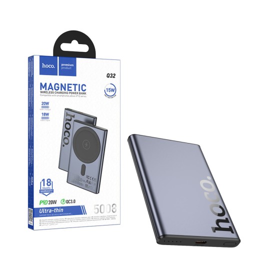 Power Bank Magnético Hoco Q32 Bird PD20W 5000mAh Cinza Metálico
